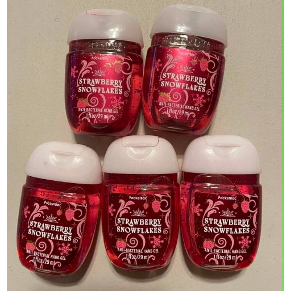 Bath & Body Works 1oz Strawberry & Snowflakes Anti-Bacterial Hand Gel X5 New
